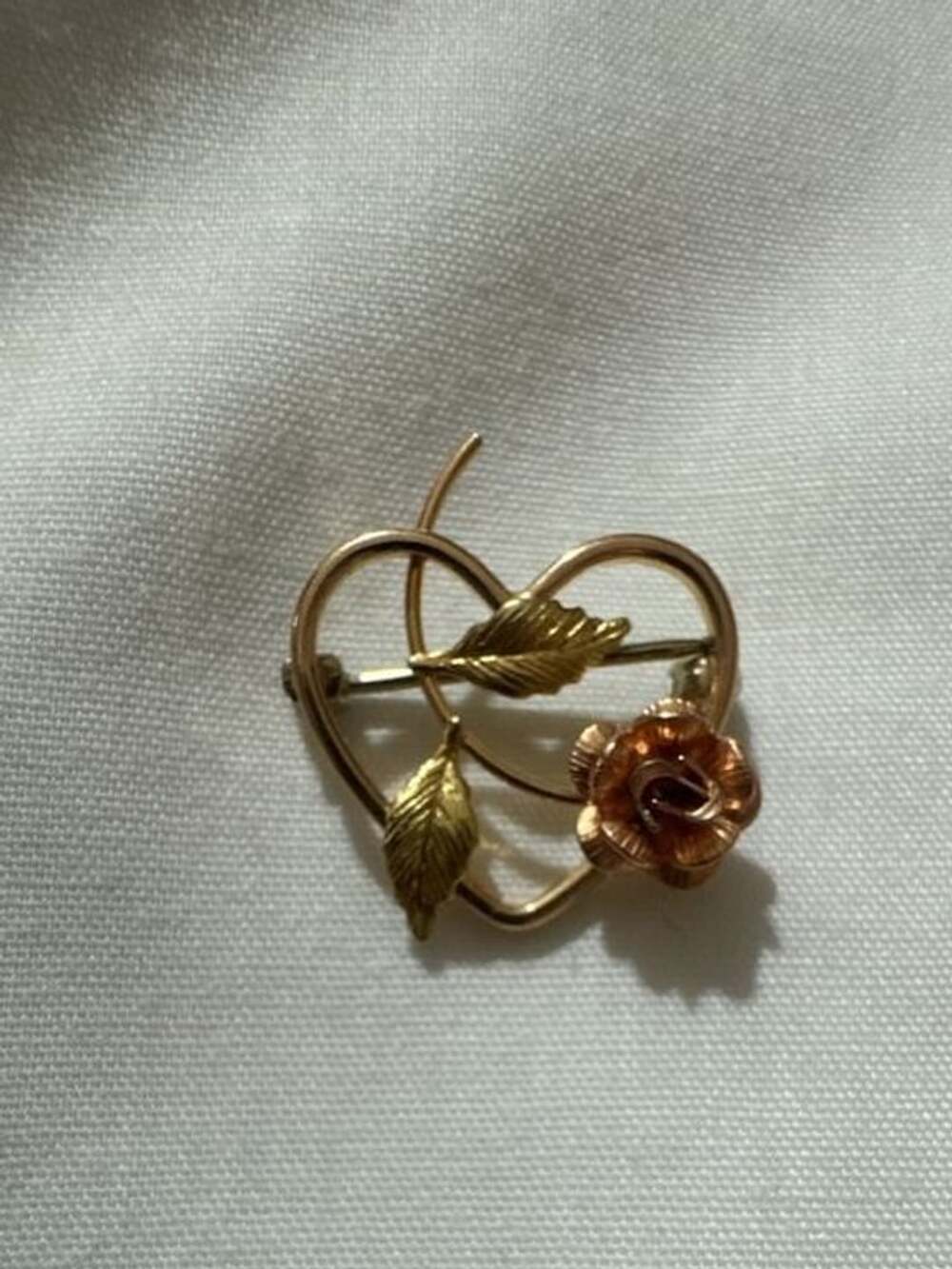 Krementz Tiny 14K Gold Filled Heart and Rose Brooch